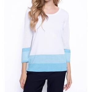 NEW PICADILLY three-quarter sleeve knitted stripe top in malibu